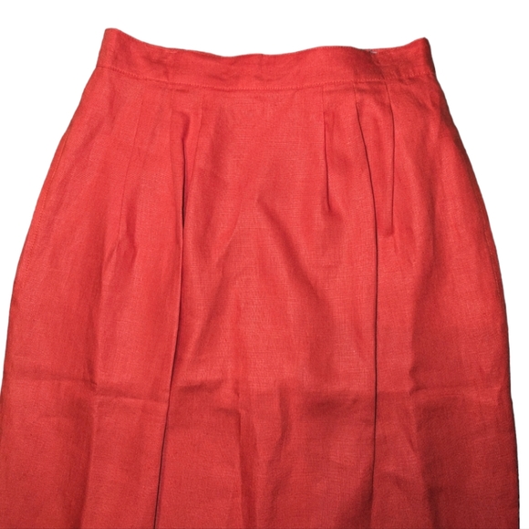 100% Flax Linen Orange Pencil Lined Pleated Pull On Pencil Skirt 8 - Picture 6 of 13